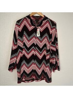 NEW Grace Dane Lewis Black Red Chevron Cardigan Jacket Plus 1X Retro 70s Zig Zag